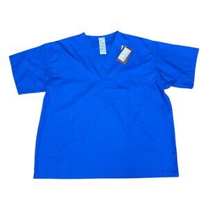 NWT HARRITON Adult Unisex‎ Scrub Top Cobalt Blue V-Neck- Size Large